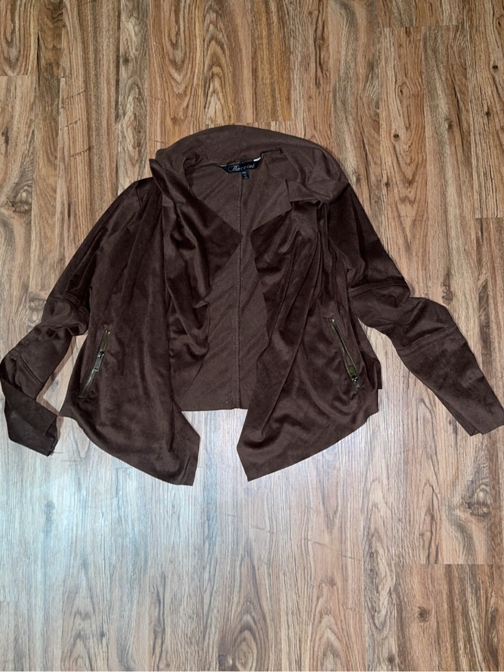 Baccini Chocolate Brown Faux Suede Drape Jacket PM